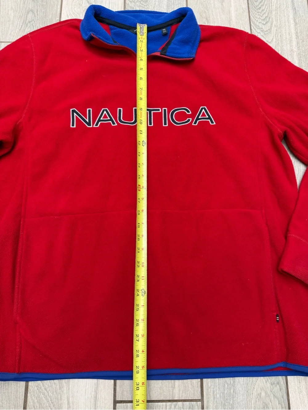 Men’s Nautica Red Fleece Half-Zip Pullover with Blue Trim 2XL